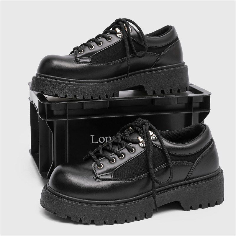 新品大头德比f鞋男款秋季户外黑色圆头工装环洞马丁靴厚底增高休