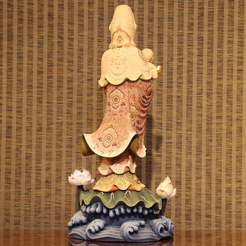 极速台湾香樟f木雕送子观音佛像供奉家用求子观音菩萨送子娘娘摆