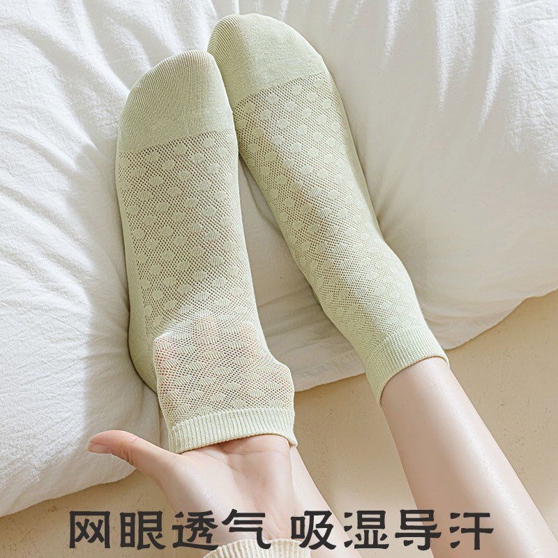 新品白色袜子女款夏季薄款短袜网眼无骨20K25年新款爆款棉袜夏天