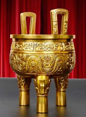 极速铜鼎摆件纯铜三足圆鼎大克鼎仿古圆鼎办公室玄关开Z业礼品香