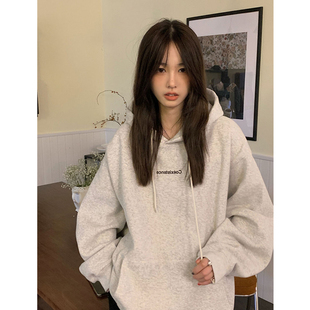 极速Fashion Dark Grey Hoodiey Fleece Thicken Sweatshirt Long