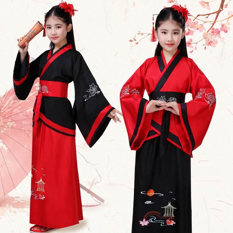 极速l儿童汉服小仙服蹈公主舞国学书童女孩中国风U三出字经表演女