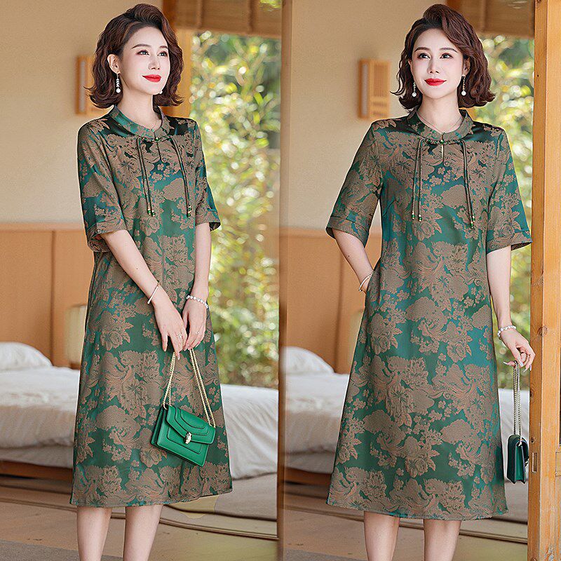 新品妈妈夏装女改良旗袍p连衣裙2025新款中老年新中式国风高贵洋