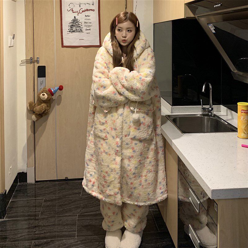 新品大码珊瑚绒睡衣冬季女款u加厚加绒长款睡袍2025新款秋冬家居