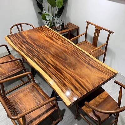 新品胡桃木实木大板原木茶桌椅组大板桌