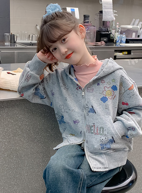 女童外套秋装2024新款洋气儿童卫衣春秋款小女孩秋季炸街连帽上衣