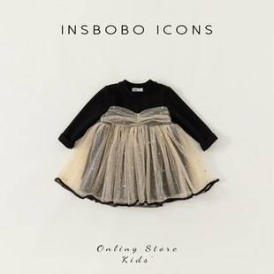 女童洋装秋冬加绒小女孩纱裙高定裙子儿童假两件长袖公主裙冬装