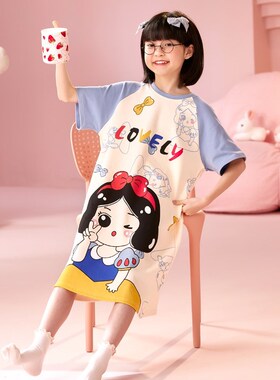2024年新款儿童纯棉睡裙夏睡衣季薄款短袖女童卡通短袖家居服新品