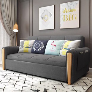 沙发床小户型客厅两用一体可折叠式双人家用留宿抽拉棉麻布艺梳化