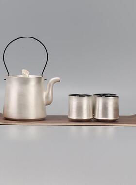 新中式陶瓷刷银茶壶茶具茶盘摆件别墅酒店样板房客厅茶几软装饰品