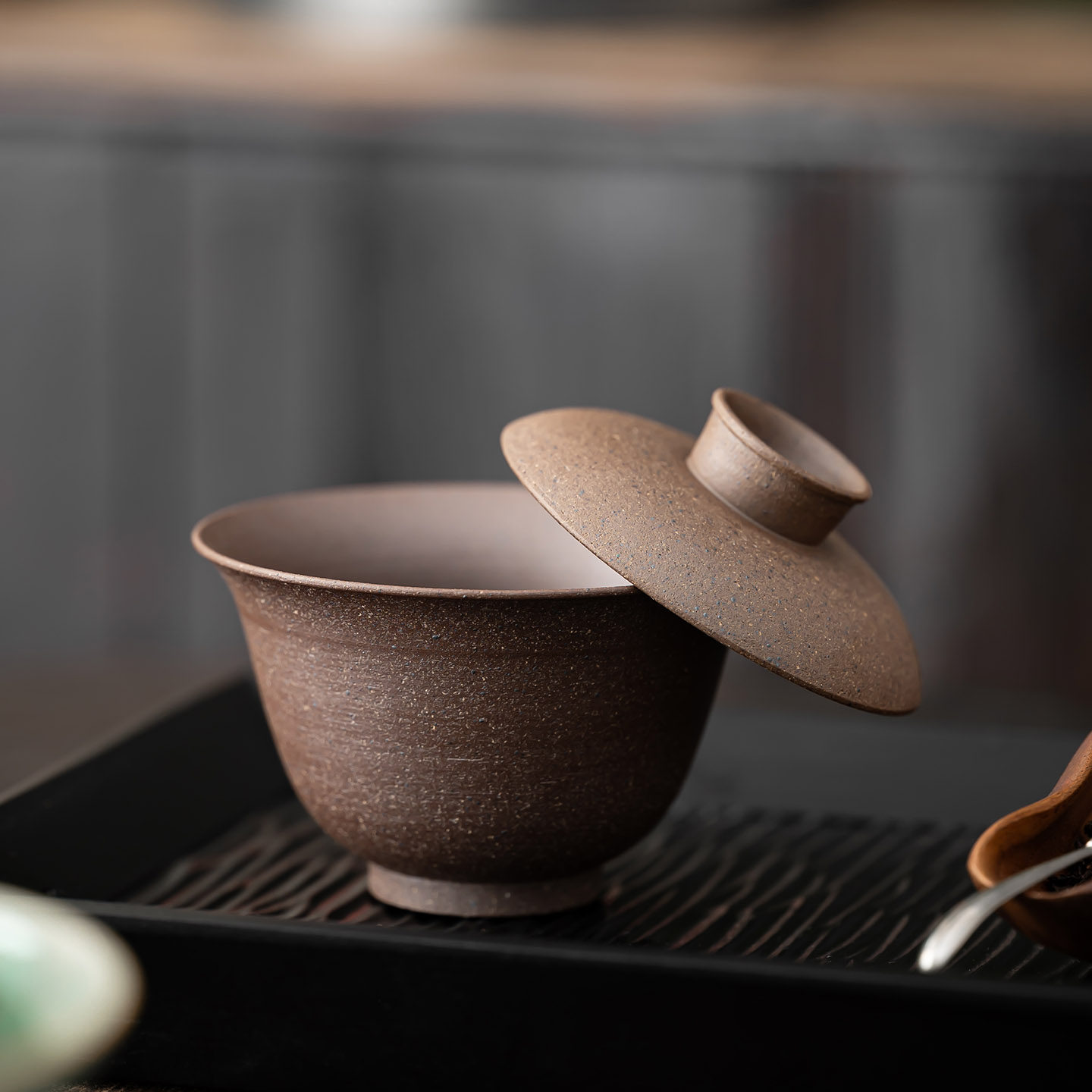 老岩泥粗陶二才盖碗单个功夫茶具泡茶器家用复古家用泡茶茶碗壶承