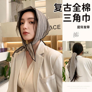 春夏新款文艺风三角巾复古条纹波点披肩屁帘时尚百搭头巾发带