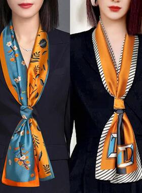 2024新款四季百搭长条小丝巾女薄款洋气高级黑白围脖领巾韩式围巾