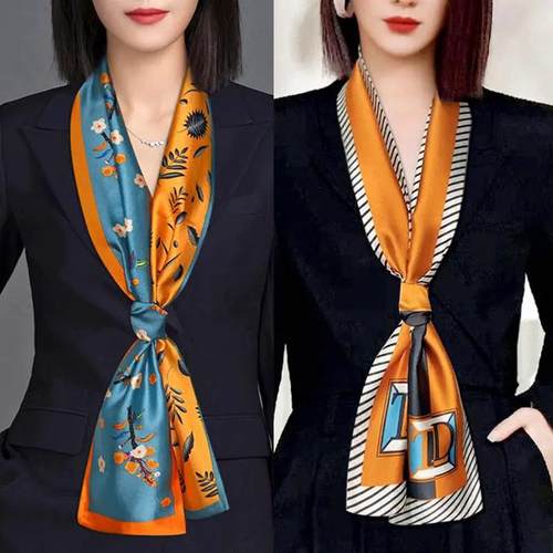 2024新款四季百搭长条小丝巾女薄款洋气高级黑白围脖领巾韩式围巾