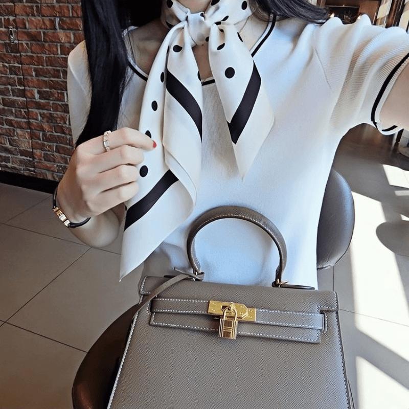 女士轻奢丝巾气质百搭赫本风时尚简约小围巾韩版洋气质感波点方巾