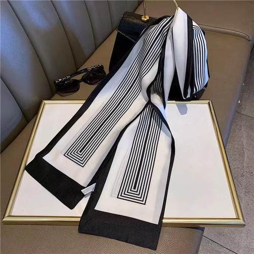 【粉丝专享】春秋薄款复古丝巾搭配衬衫护颈领巾气质黑白时尚