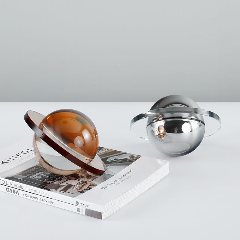 现代简约轻奢水晶星球摆件创意几何飞碟摆设样板房软装饰品摆设