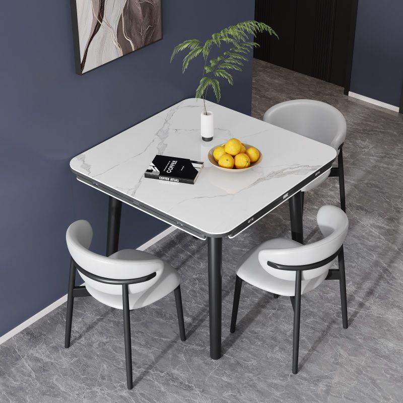 意式折叠岩板餐桌椅组合家用小户型实木饭桌方变圆两用餐厅餐桌子