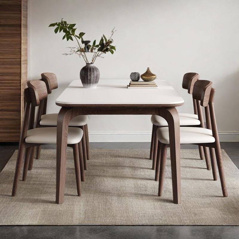 意式实木岩板餐桌餐桌椅组合简约长方形家用小户型吃饭饭桌桌子