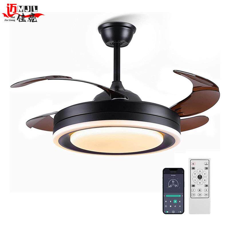 跨境亚马逊简约现代LED吊扇灯室内客厅卧室书房餐厅变光风扇灯