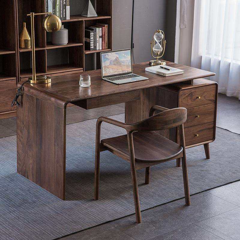 现代简约全实木书桌书椅黑胡桃木日式家用小户型电脑桌写字办公桌