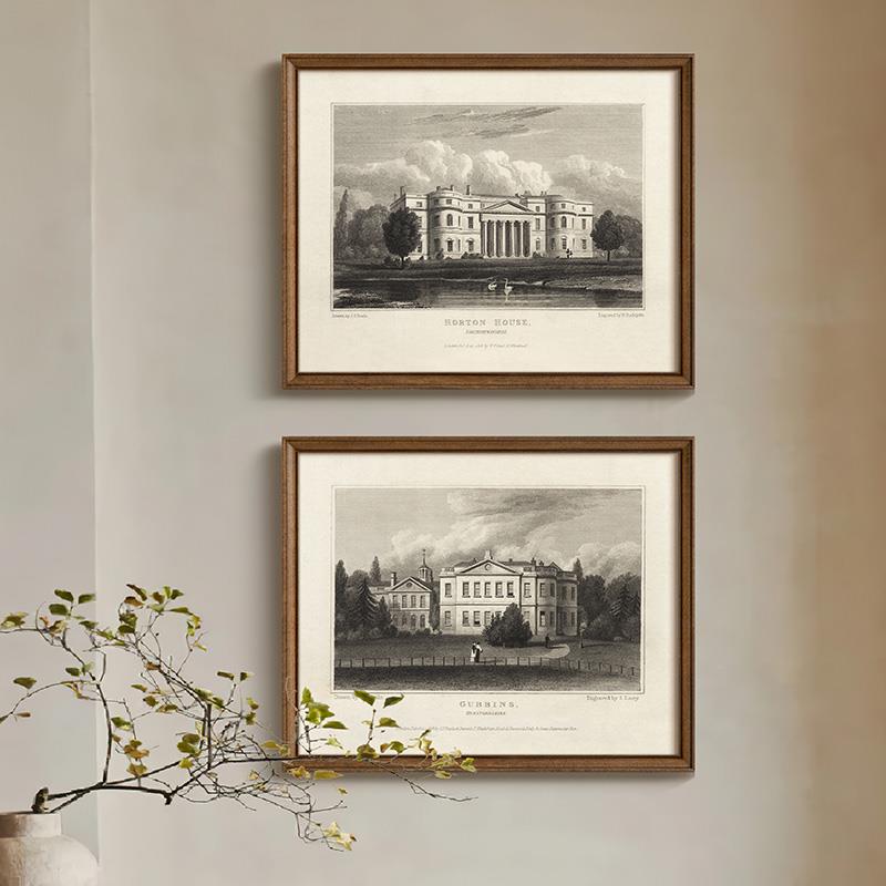 法式复古欧式城堡庄园挂画美式中古风客厅卧室走廊书房建筑装饰画