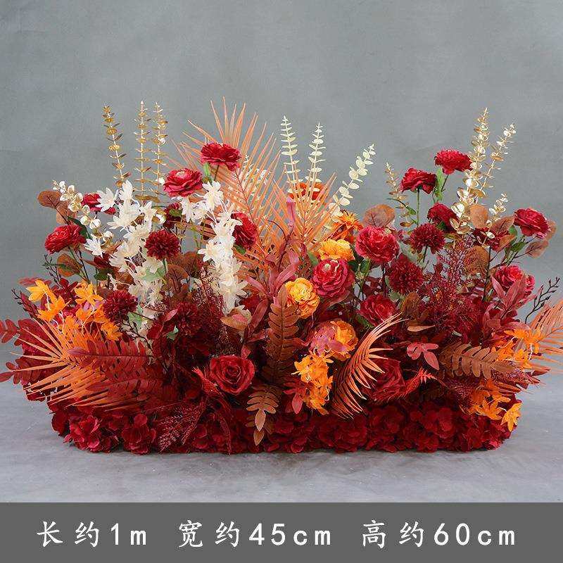 新款婚庆婚礼堂地排花路引盆花角花中式迎宾红色花艺假花橱窗装饰