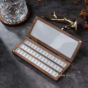 水彩分装盒水彩颜料胡桃木多彩实木空盒美甲彩绘胶分装便携式带磁