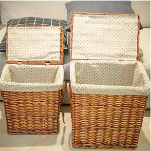 收纳好物大容量洗衣篮 简约环保风柳条手工编织洗衣篮带盖和提手