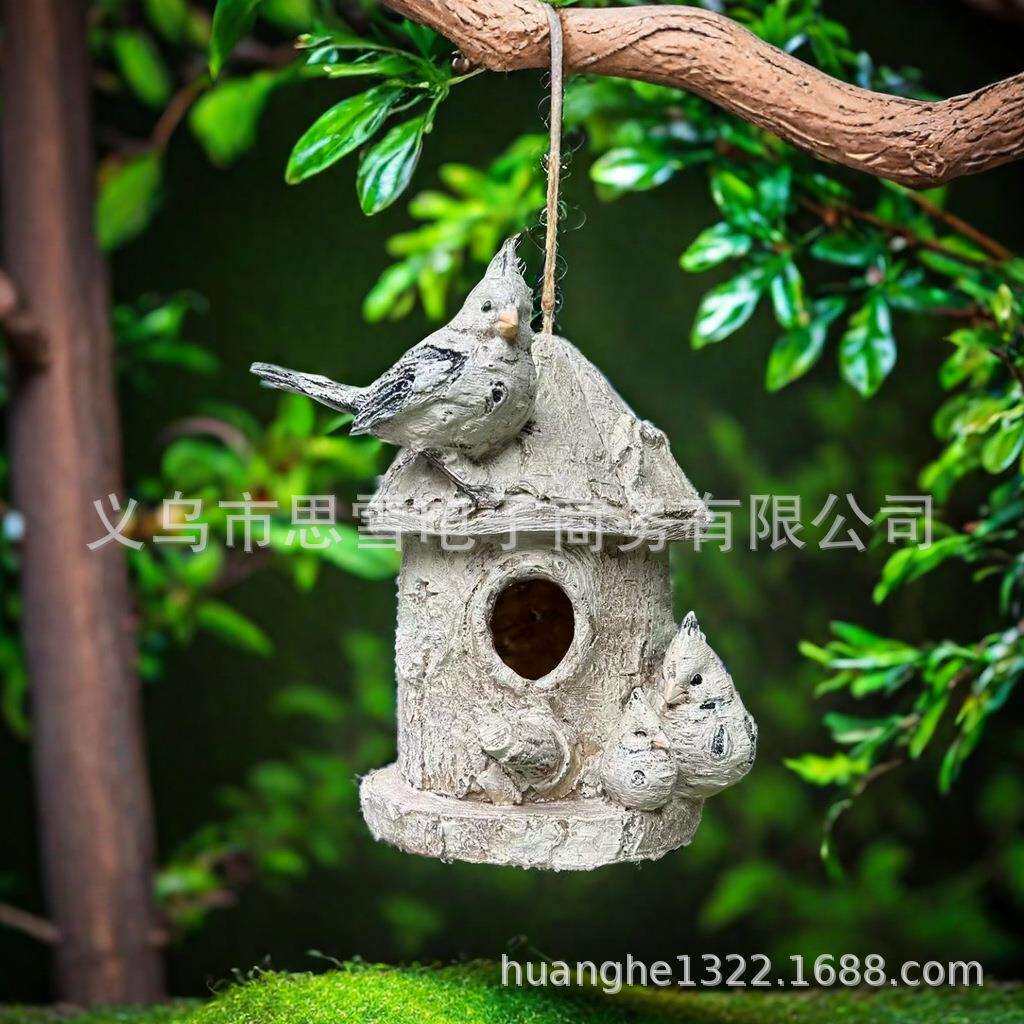 户外树脂仿真小鸟动物摆件别墅公园花园庭院挂件鸟屋工艺品雕塑