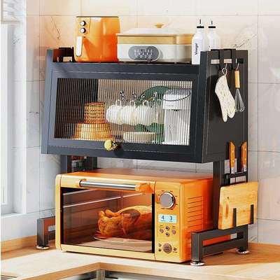 微波炉架子带柜门台面两层厨房置物架电器烤箱锅收纳架子储物橱柜