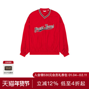 [秋冬新品]Guess Jeans美式风红色字母印花卫衣REVOLVE冬季保暖