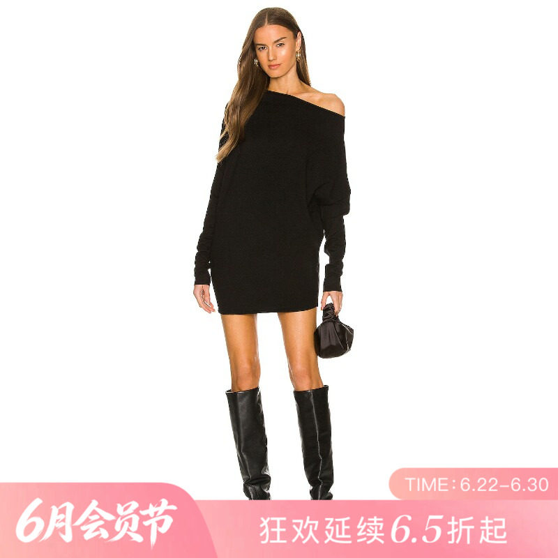 [夏季新品]REVOLVE黑色斜肩性感长袖宽松迷你裙甜美