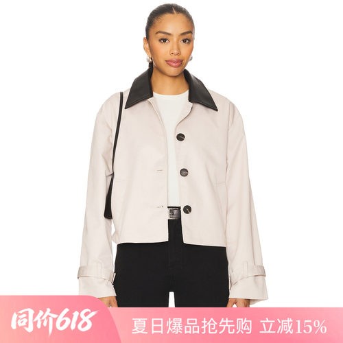[夏季新品]REVOLVE简约尚约白色外套撞色翻领纽扣通勤夹克