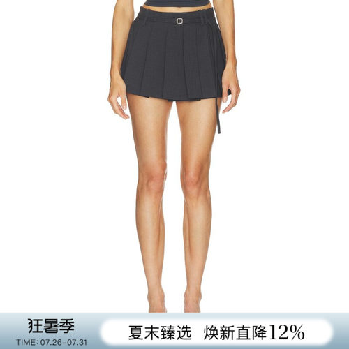 REVOLVE夏季学院风黑色百褶裙腰带质感甜酷A字半裙