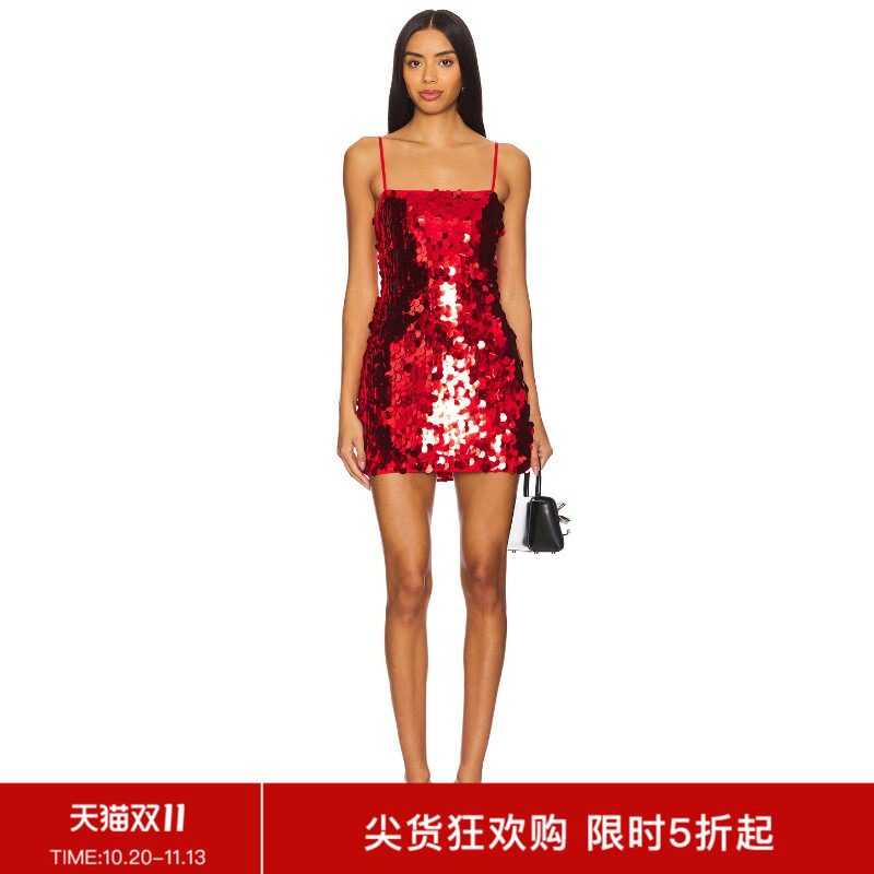 REVOLVE红色细肩带辣妹迷你裙甜美法式美式