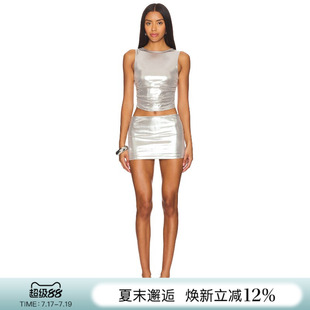 [夏季新品]REVOLVE银色圆领辣妹无袖包臀迷你裙甜美