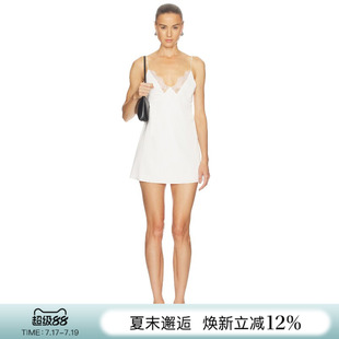 [夏季新品]REVOLVE白色连衣裙细吊带V领蕾丝拼接简约风短裙