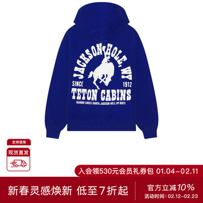 [秋冬新品]Diamond Cross Ranch蓝色印花连帽卫衣REVOLVE冬季保暖