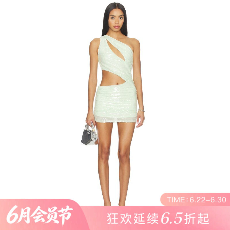 [夏季新品]REVOLVE白色百搭显瘦短款单肩镂空辣妹连衣裙