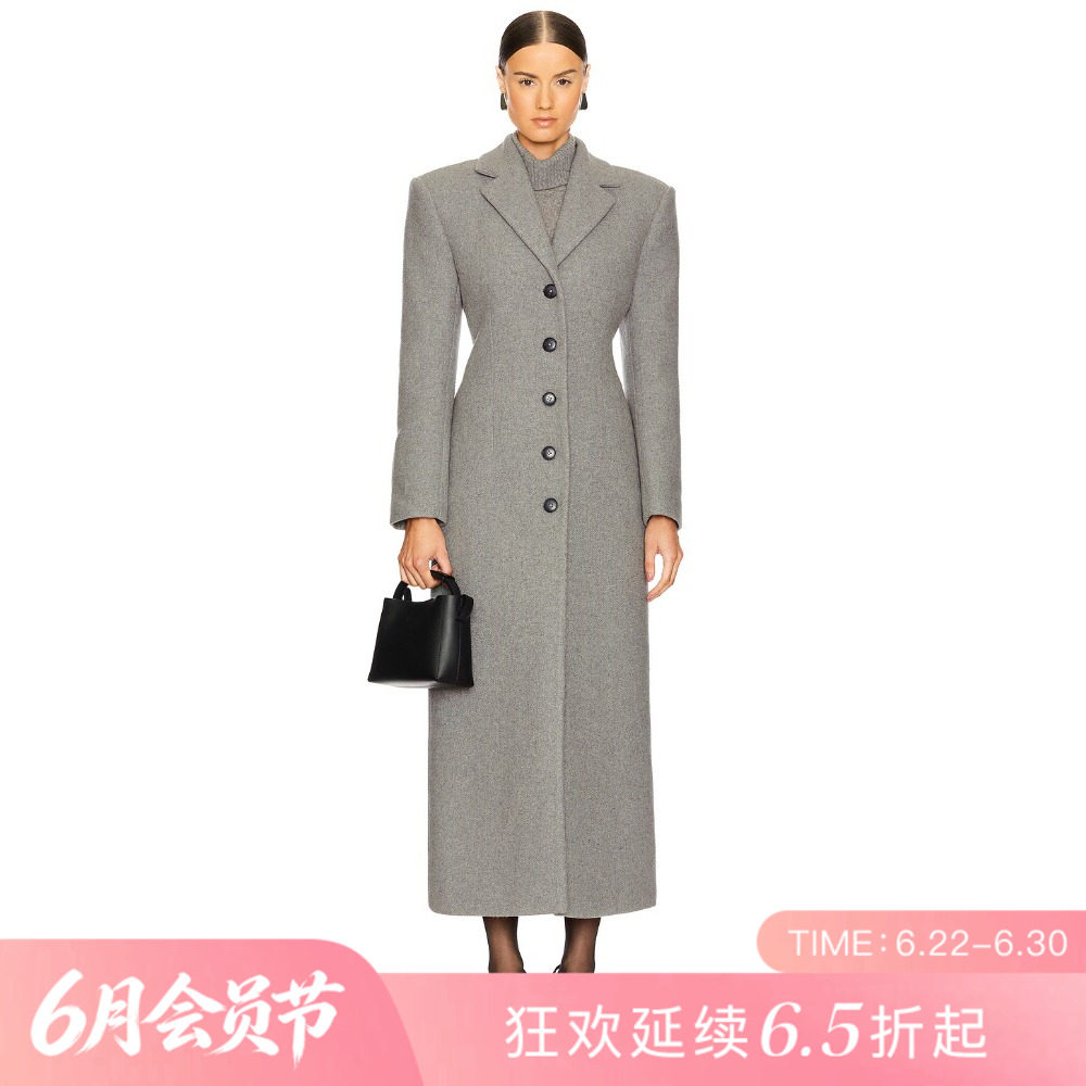 [夏季新品]REVOLVE灰色显瘦极简收腰修身外套极简长款夹克