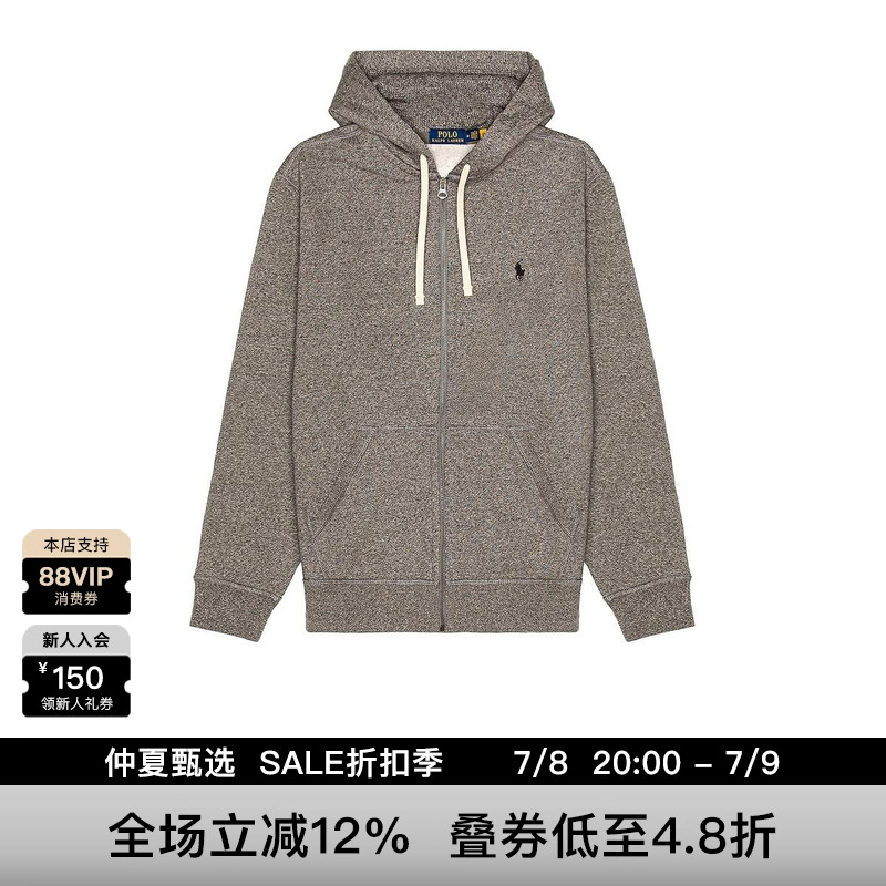 Polo Ralph Lauren深灰带拉链抓绒休闲卫衣带帽REVOLVE