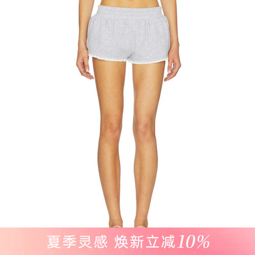 [夏季新品]REVOLVE浅麻灰色短裤松紧腰头短款廓形简约风短裤