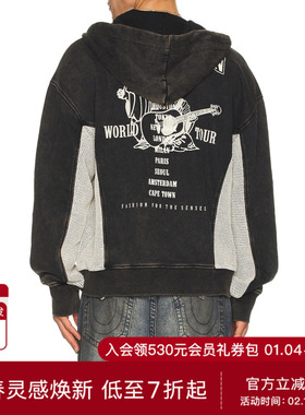True Religion 拉链连帽衫 休闲时尚潮流男REVOLVE  黑色冬季保暖