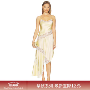 REVOLVE黄色百搭显瘦短款吊带缎面优雅吊带裙七夕送礼