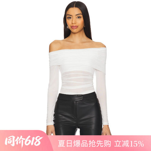 [夏季新品]REVOLVE简约尚约色针织衫一字肩优雅修身长袖上装
