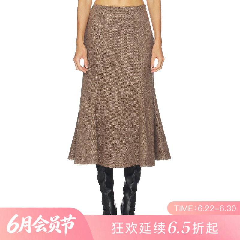 [夏季新品]REVOLVE棕色显瘦收腰短款修身半身裙鱼尾复古半裙