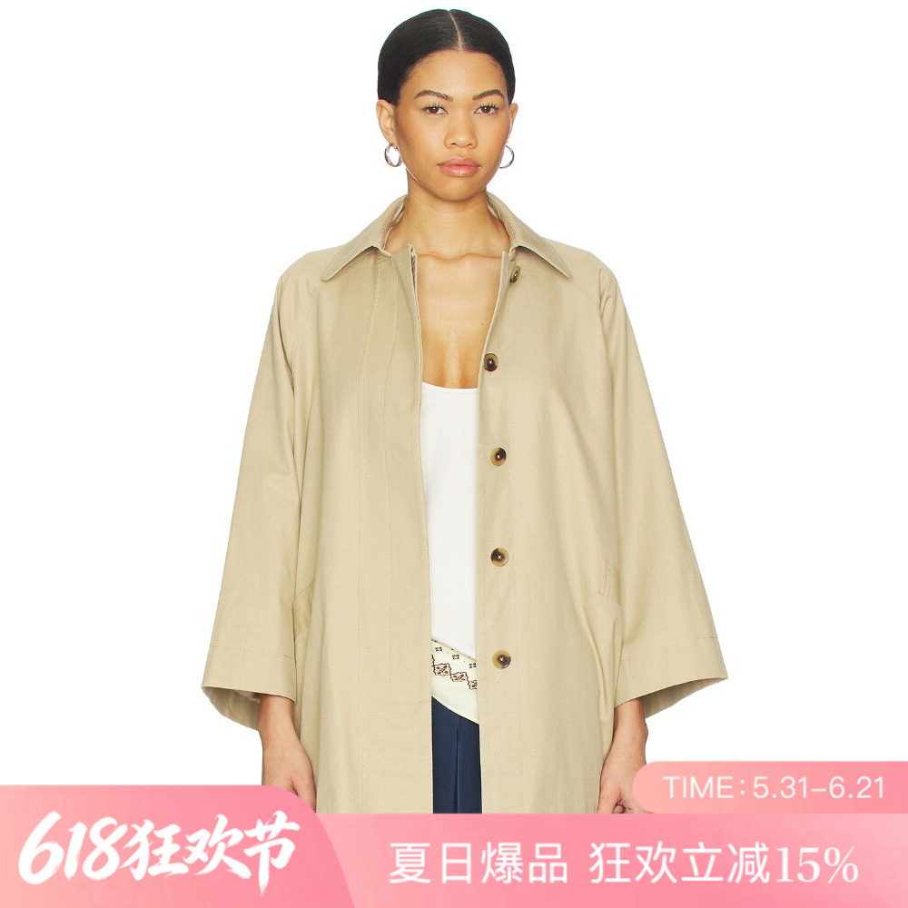 [夏季新品]REVOLVE卡其色极简收腰短款修身外套翻领极简夹克