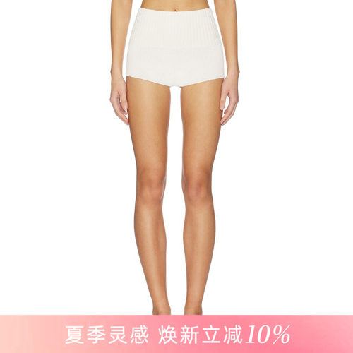 [夏季新品]REVOLVE米白色短裤罗纹腰头针织肌理简约风高腰短裤