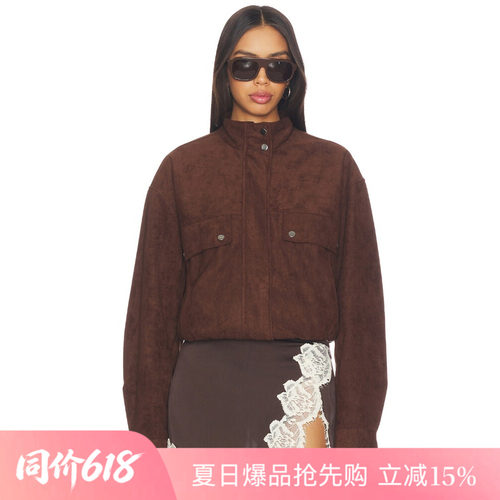 [夏季新品]REVOLVE简约色外套立领纽扣口袋丝绒酷飒短款夹克